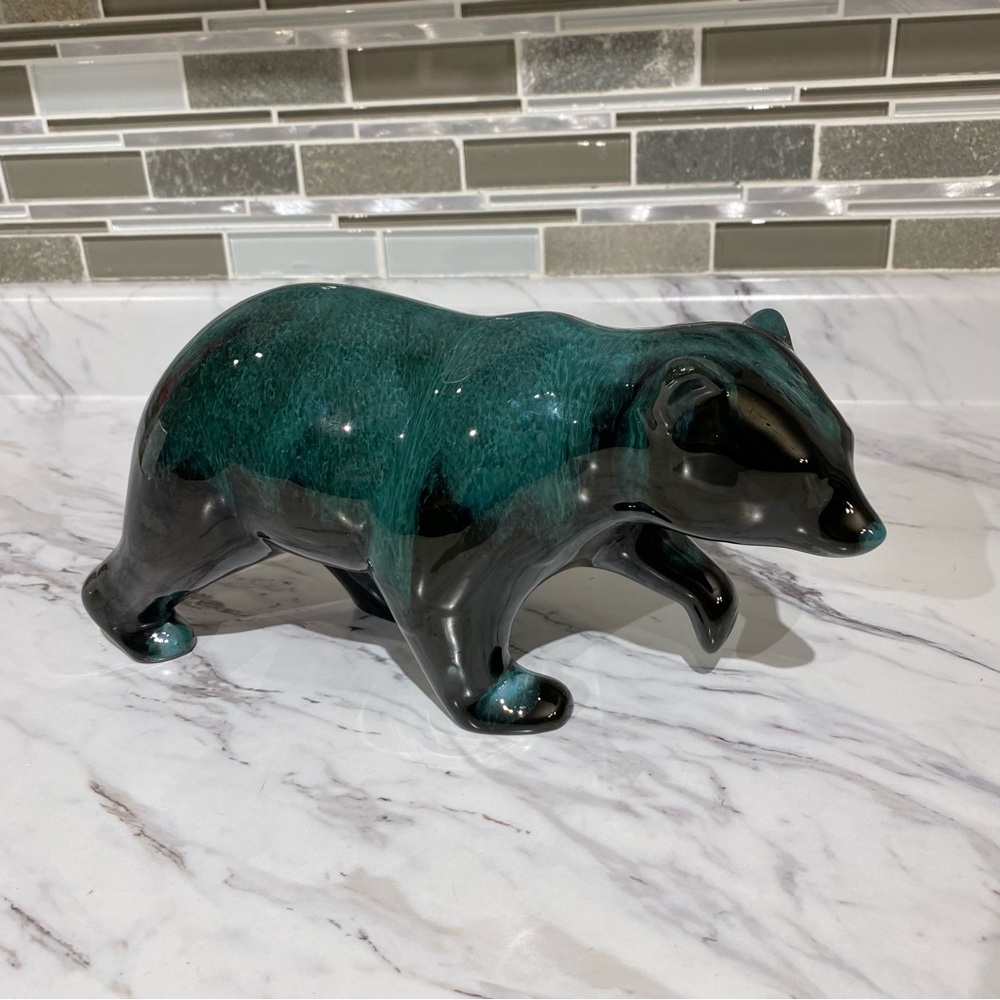 Vintage Green and Black Ceramic Bear Figurine